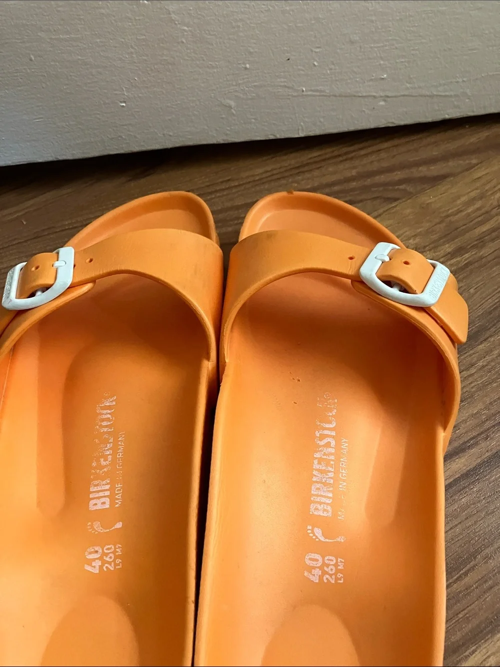 Birkenstock Orange Single Strap Buckle Slides